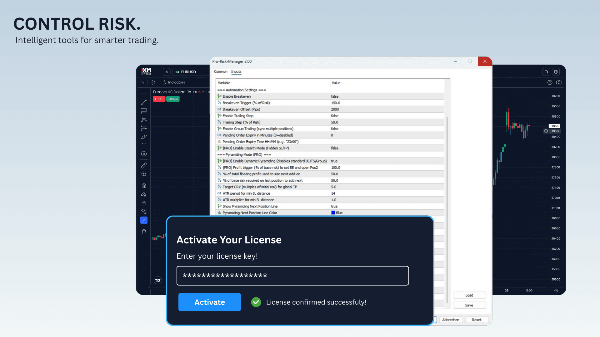 Screenshot: setup screen and license activation